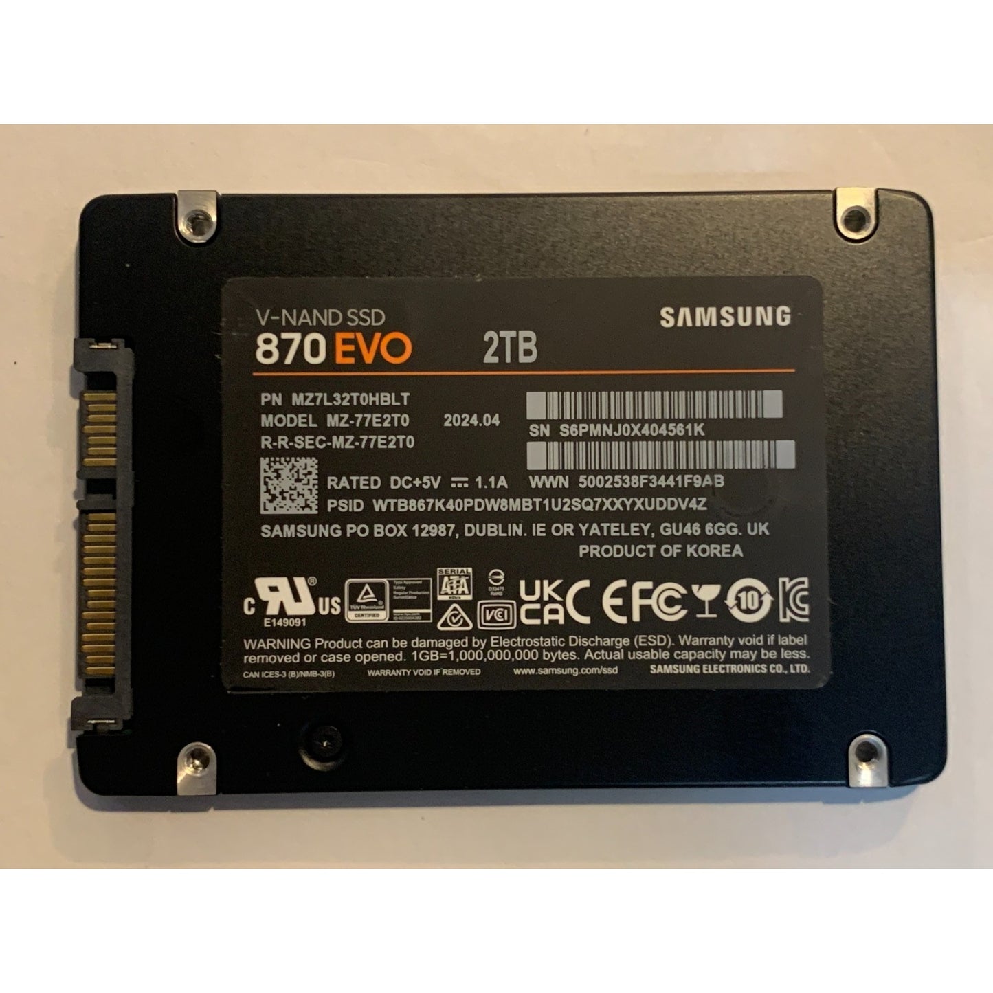 Samsung 870 EVO 2TB 2.5" SATA III Internal SSD MZ-77E2T0 99-100% Health