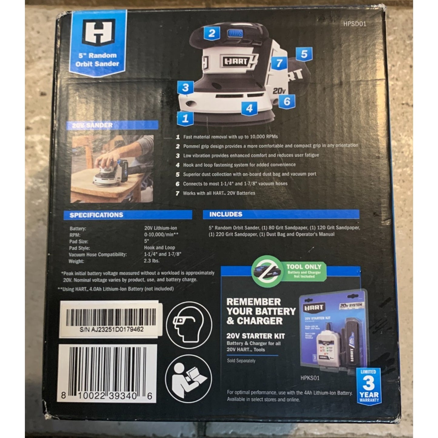 HART HPSD01 20V 5" Random Orbit Sander