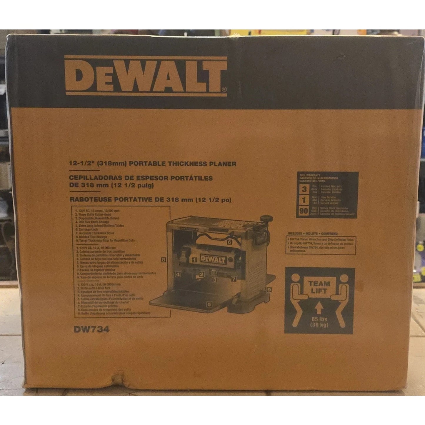 DeWALT DW734 12-1/2" Thickness Three Knife Head Wood Planer Tool - 15 Amp