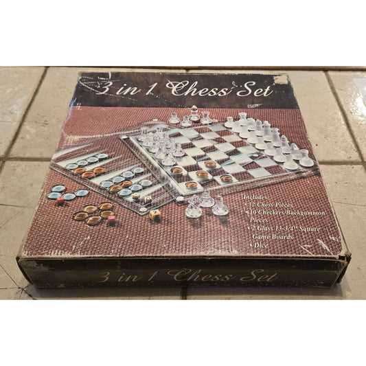 Glass 3-In-1 Chess Set