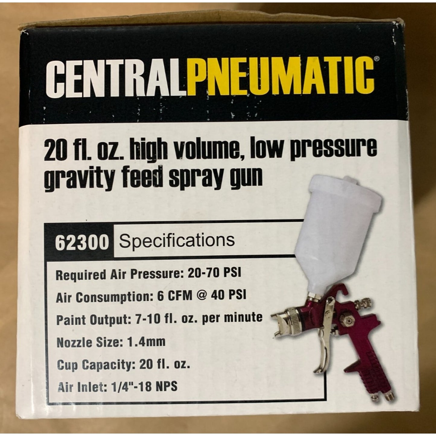 CENTRAL PNEUMATIC 20 oz. HVLP Gravity-Feed Air Spray Gun