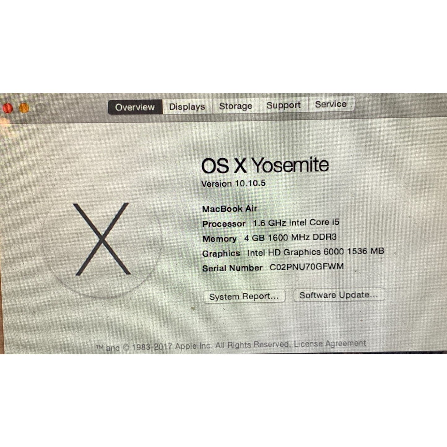 Apple MacBook Air A1465 2015 11" Intel Core i5 1.6GHz 4GB RAM 128GB SSD