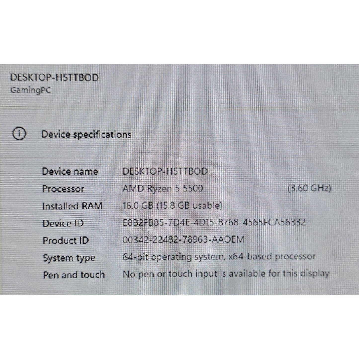 CyberPower ET8252-1122 / Ryzen 5-5500 / RX6500 XT / 1TB SSD / 16Ram / W11H /