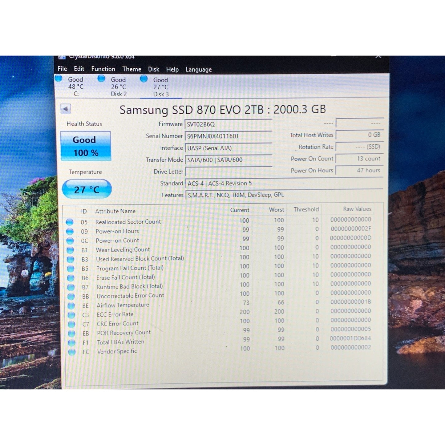 Samsung 870 EVO 2TB 2.5" SATA III Internal SSD MZ-77E2T0 99-100% Health