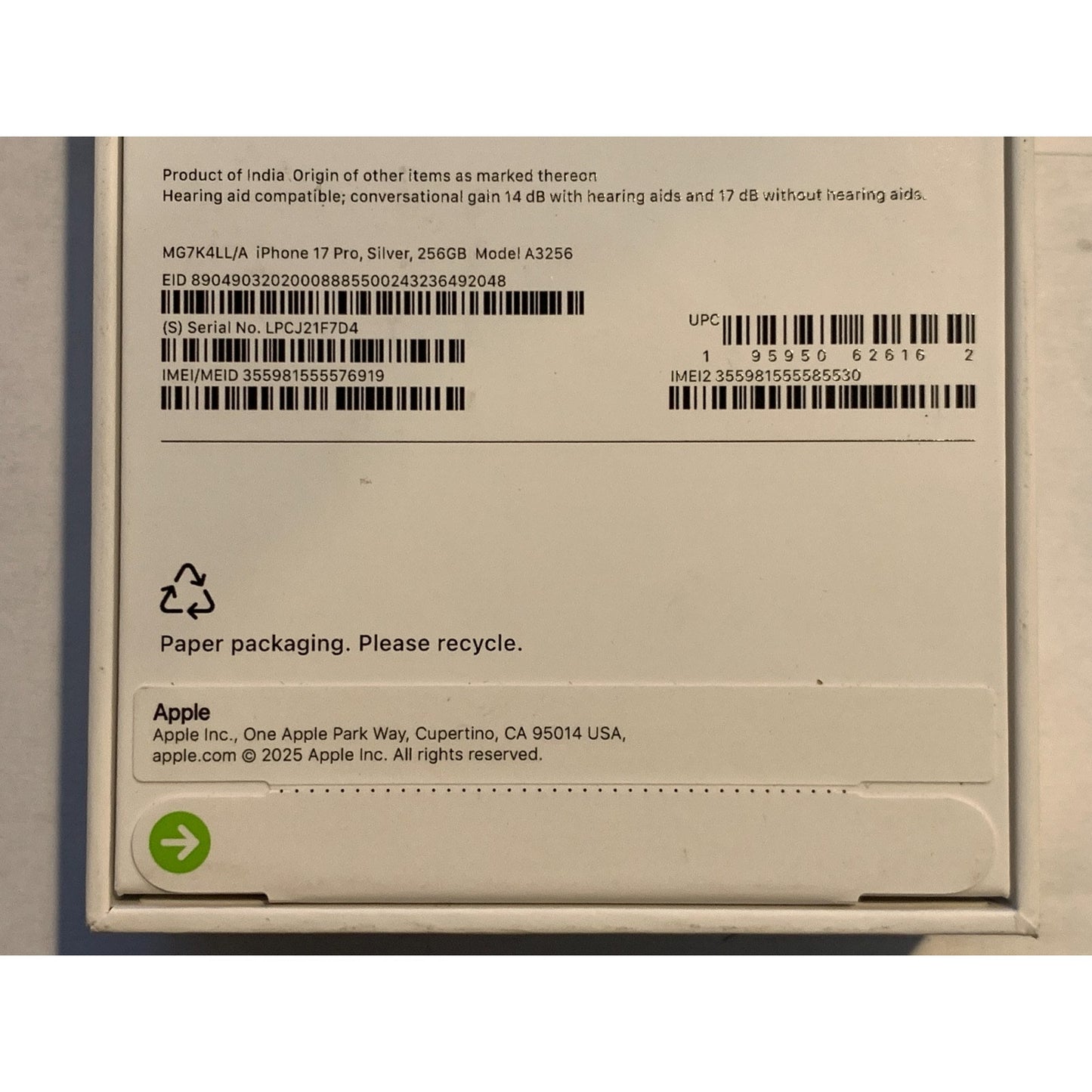 Apple iPhone 17 Pro 256 GB Silver Unlocked
