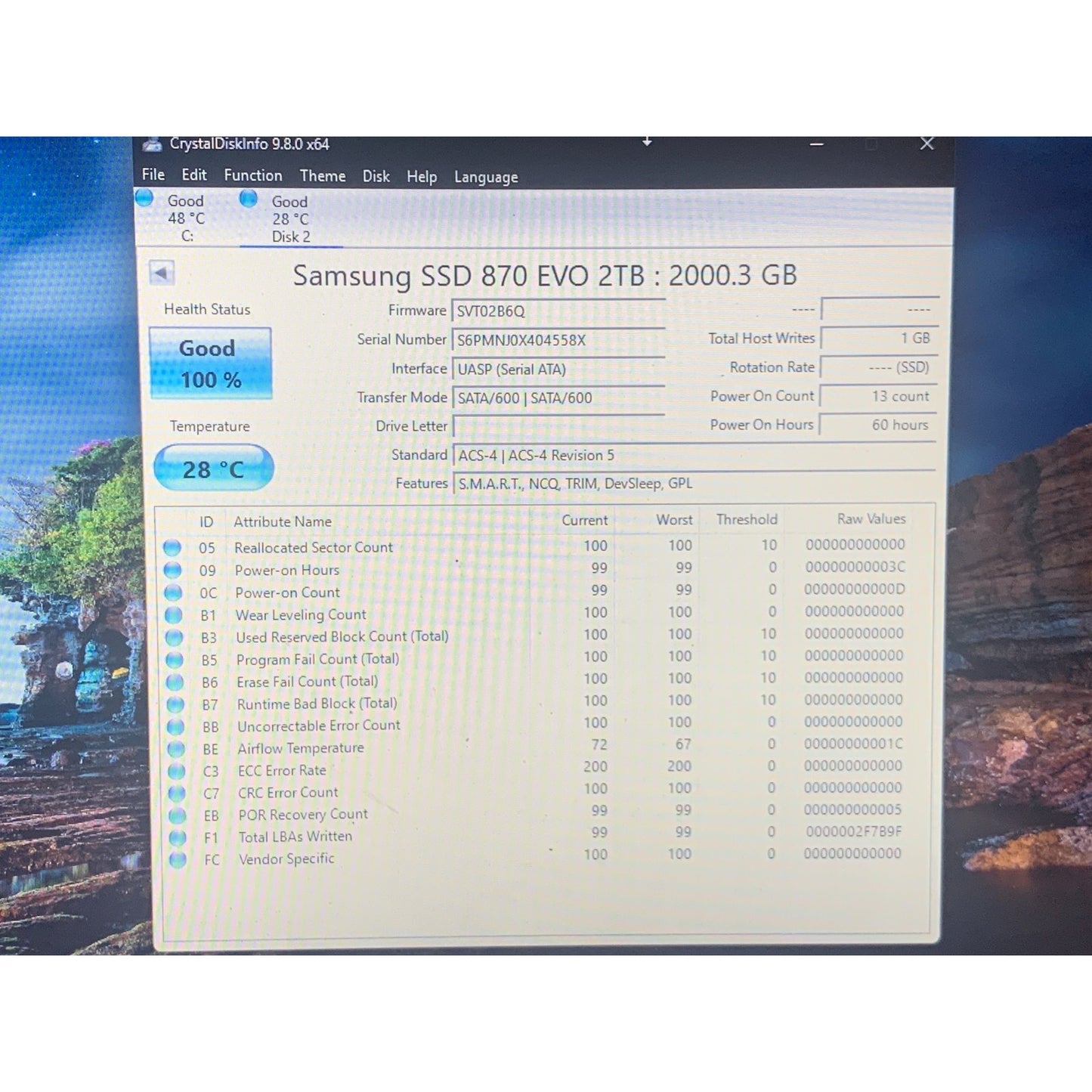 Samsung 870 EVO 2TB 2.5" SATA III Internal SSD MZ-77E2T0 99-100% Health