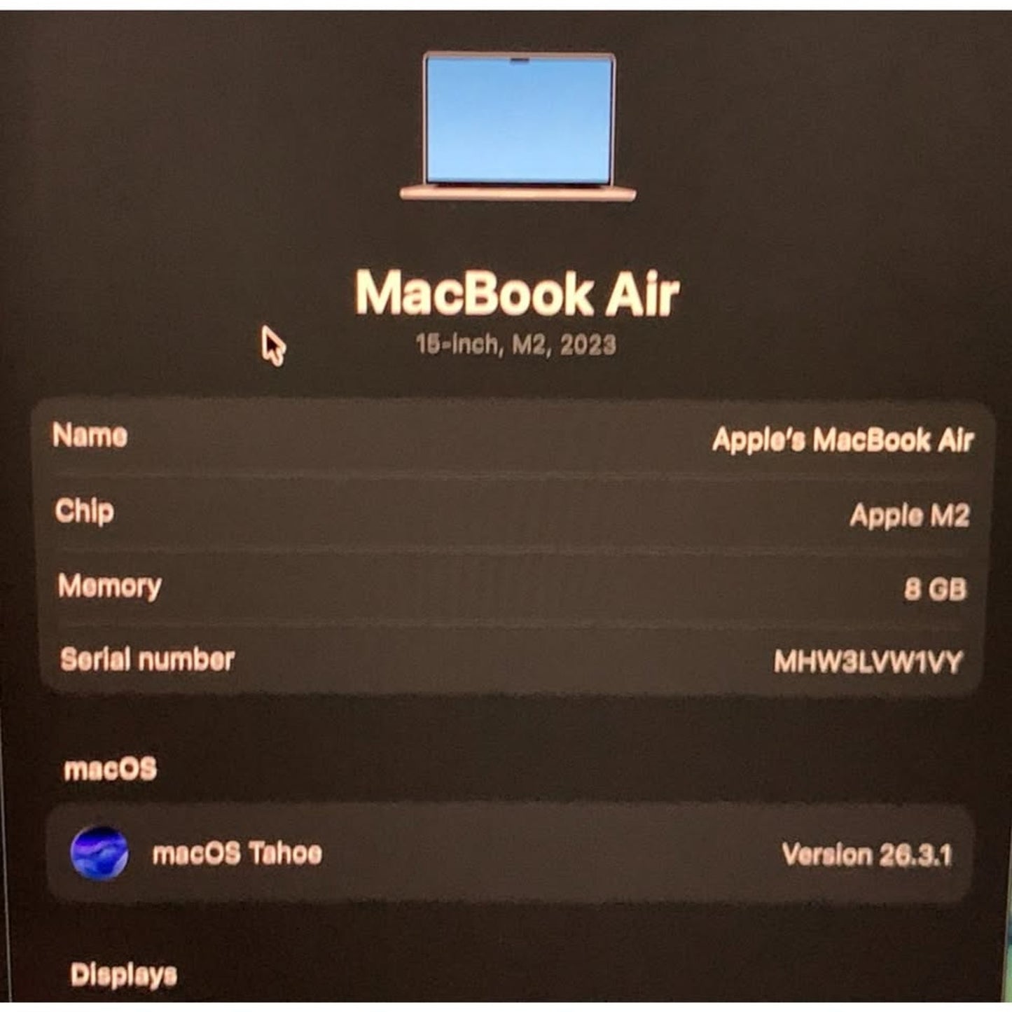 APPLE MACBOOK AIR LAPTOP A2941 15" M2 CHIP 2023 8GB ram 256GB