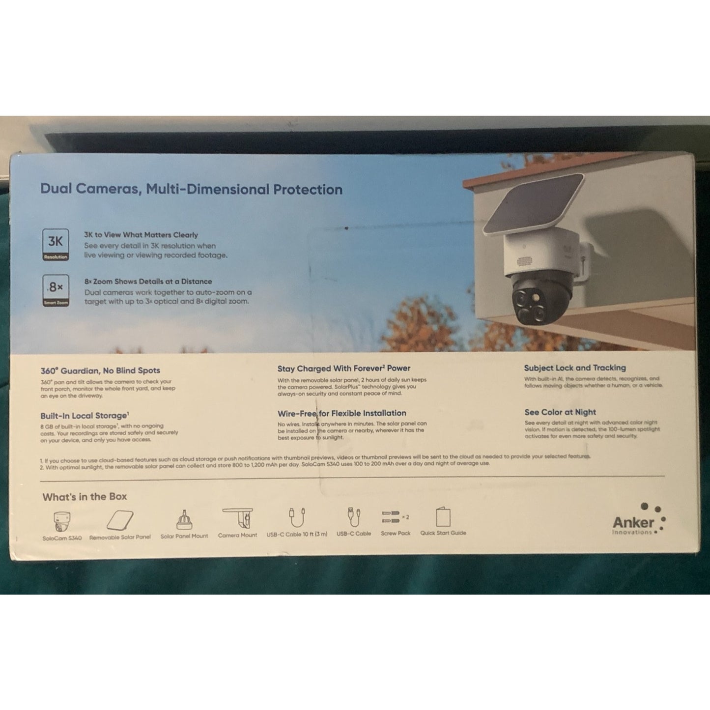 New Eufy Security S340 Outdoor Pan & Tilt Dual Security Camera with Solar Panel