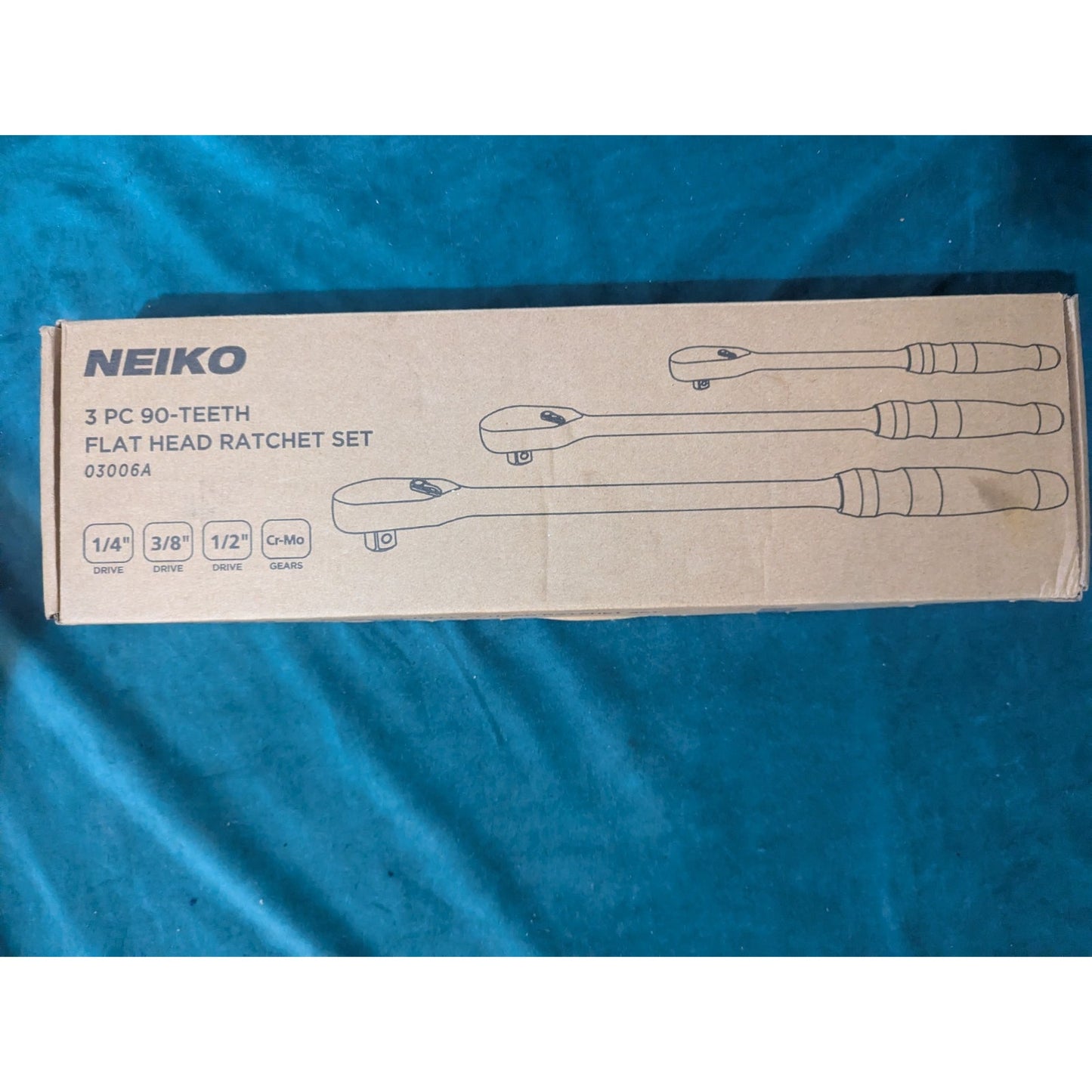 NEIKO 3pc 90-Teeth Flat Head Ratchet Set 03006A