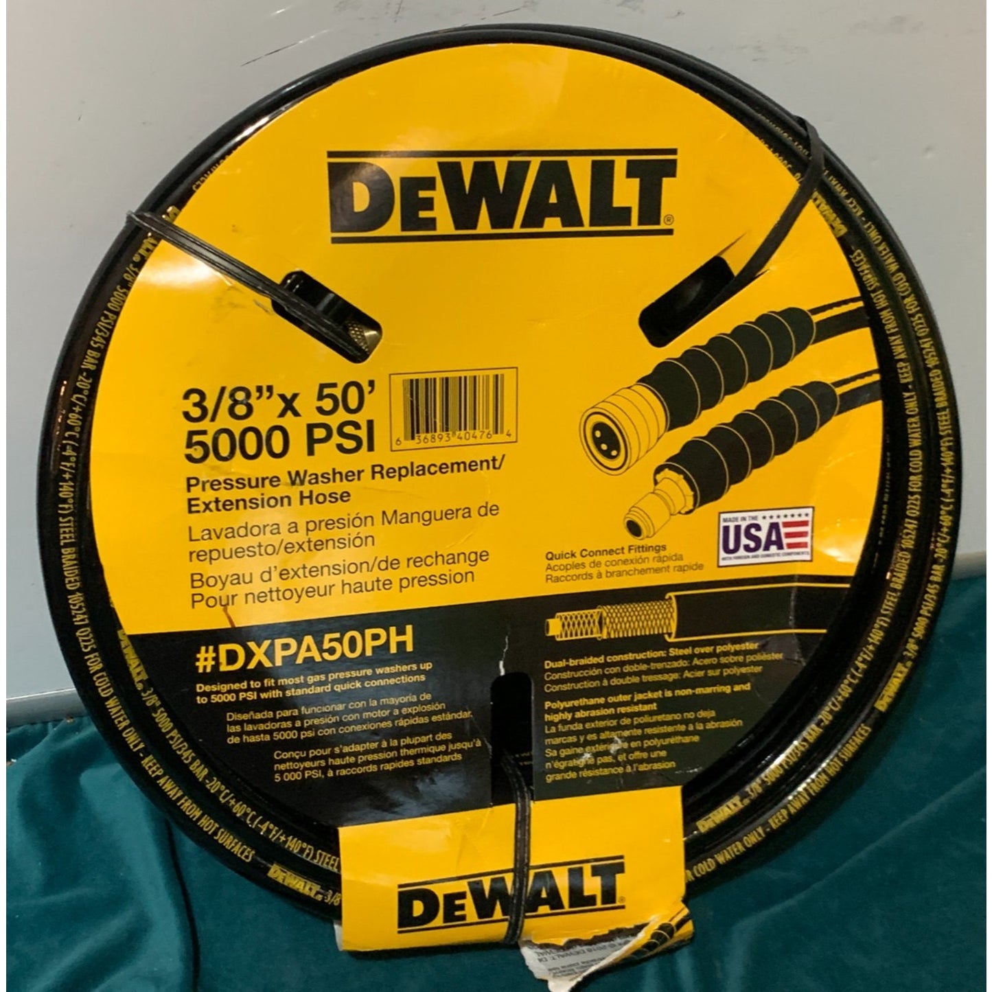DEWALT DXPA50PH Pressure Washer Replacement/ Extension Hose 5000 PSI 3/8"X50'