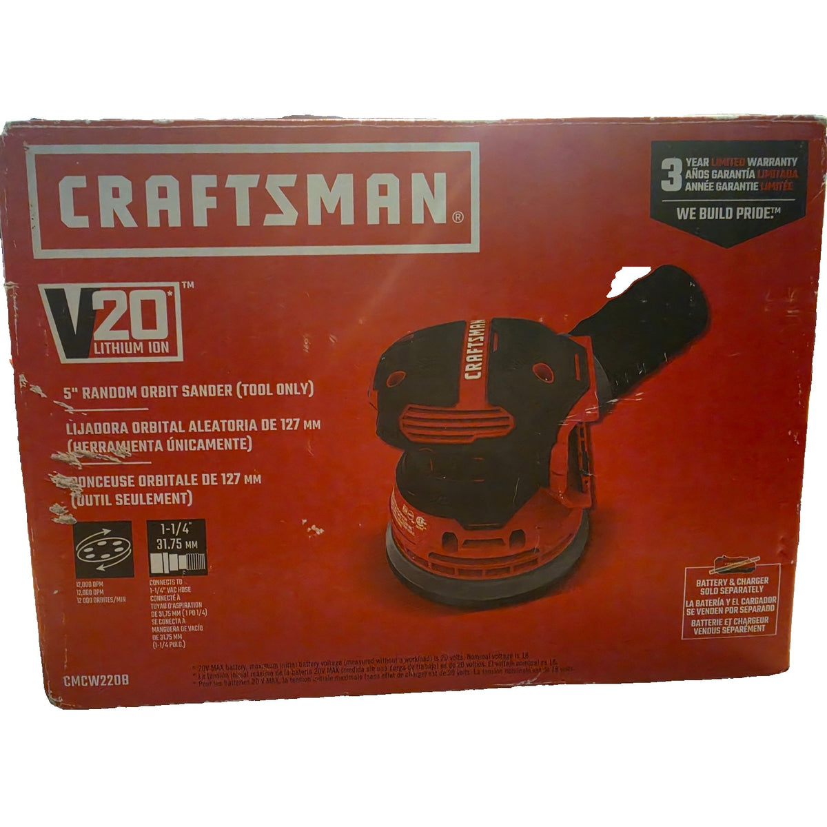 CRAFTSMAN V20 Random Orbit Sander Dust Collector Sandpaper CMCW220 Tool Only