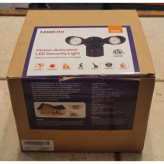 Leonlite Motion Activated LED Security Light 20W Dual-Head PIR Sensor Floodlight