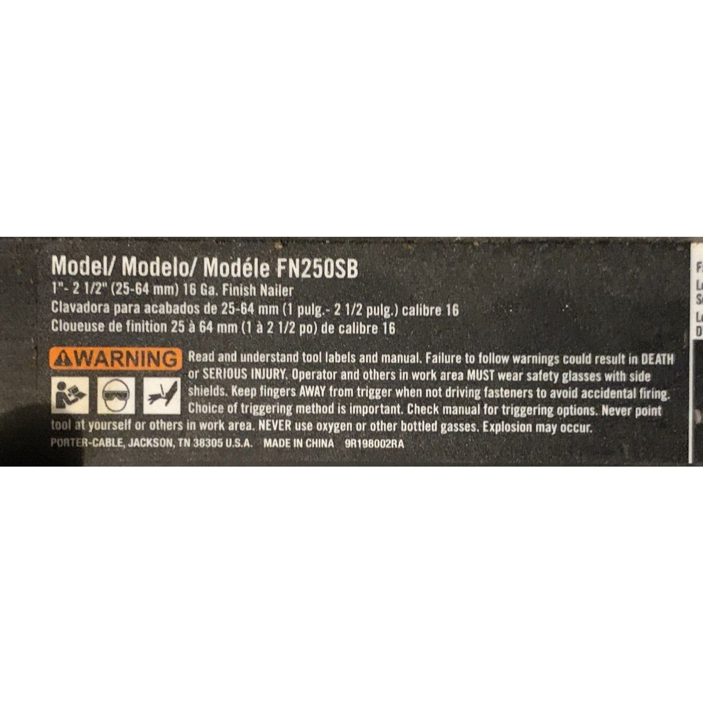Porter Cable FN250SB 16GA 1"- 2-1/2" Finish Nailer