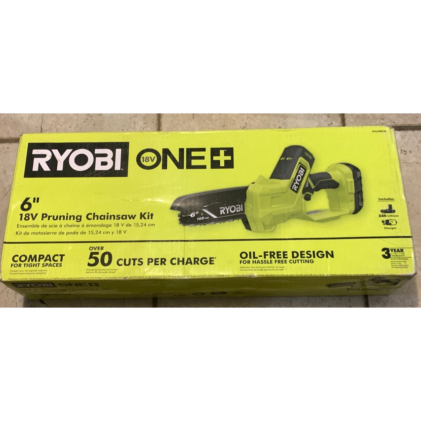 Ryobi 18V 6” Pruning Chainsaw Kit W/ 2AH Battery & Charger (PCLCW01K) NEW
