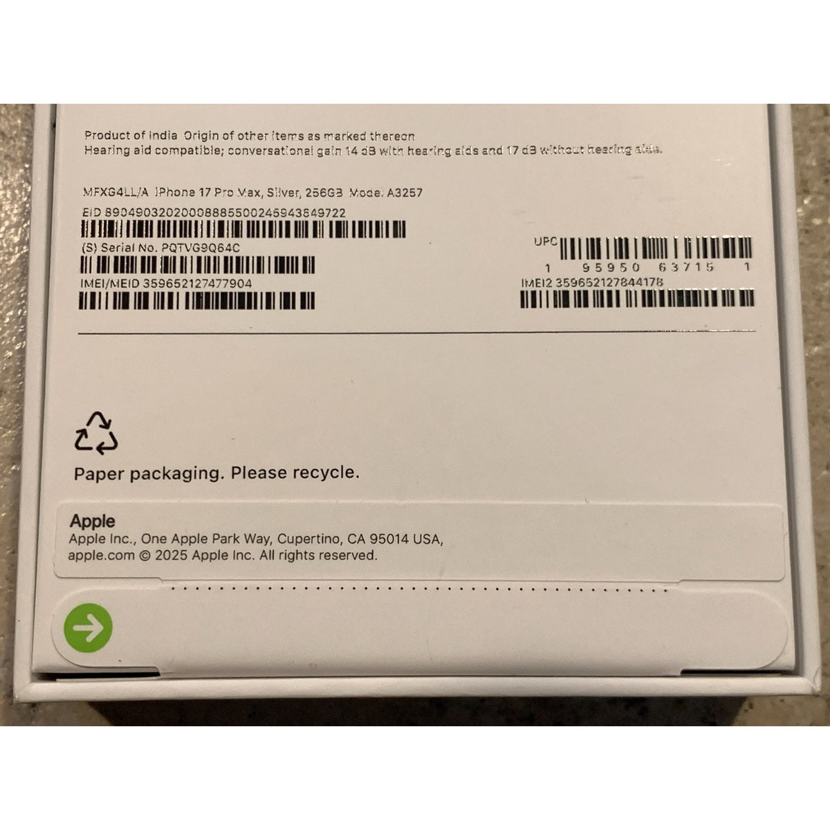 Brand New Apple iPhone 17 Pro Max - 256 GB - Silver - Unlocked - Model A3257