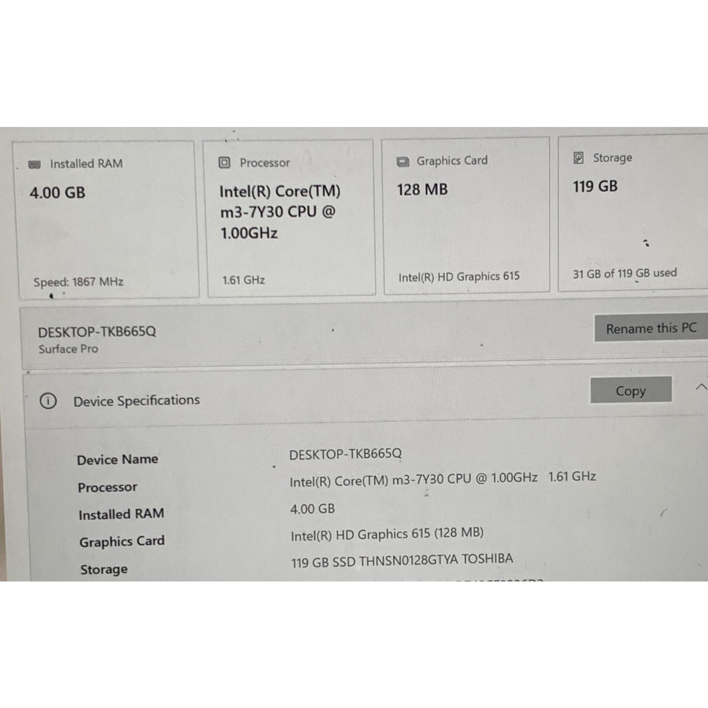 Microsoft Surface Pro (5th Gen, 1796) Intel Core M 4GB RAM / 128GB, 2017