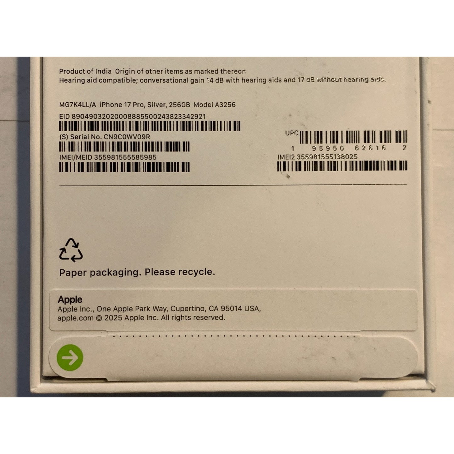Apple iPhone 17 Pro 256 GB Silver Unlocked