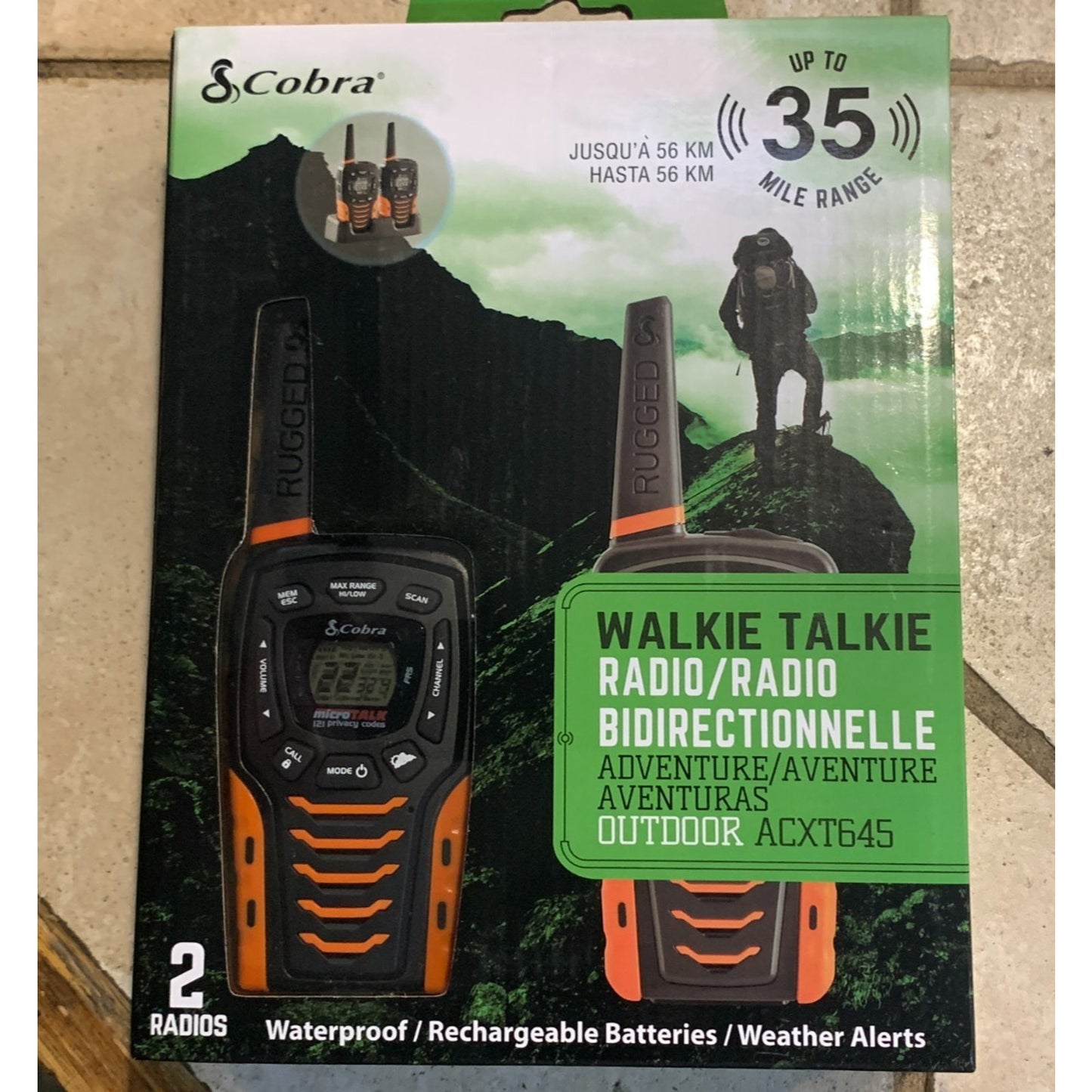 Cobra Electronics Walkie Talkie Outdoor Radio ACXT645 Waterproof 2 Radios