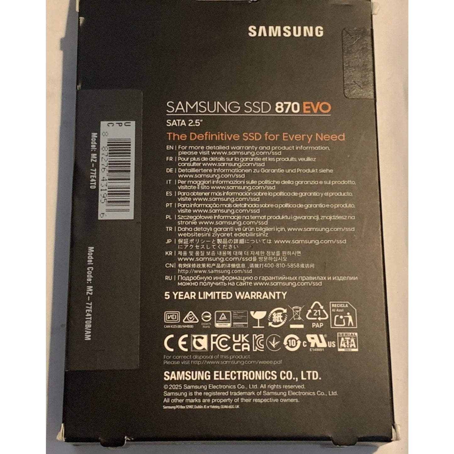 Samsung 870 EVO 4TB SSD - 2.5" SATA III Internal SSD (MZ-77E4T0) *NEW, SEALED*