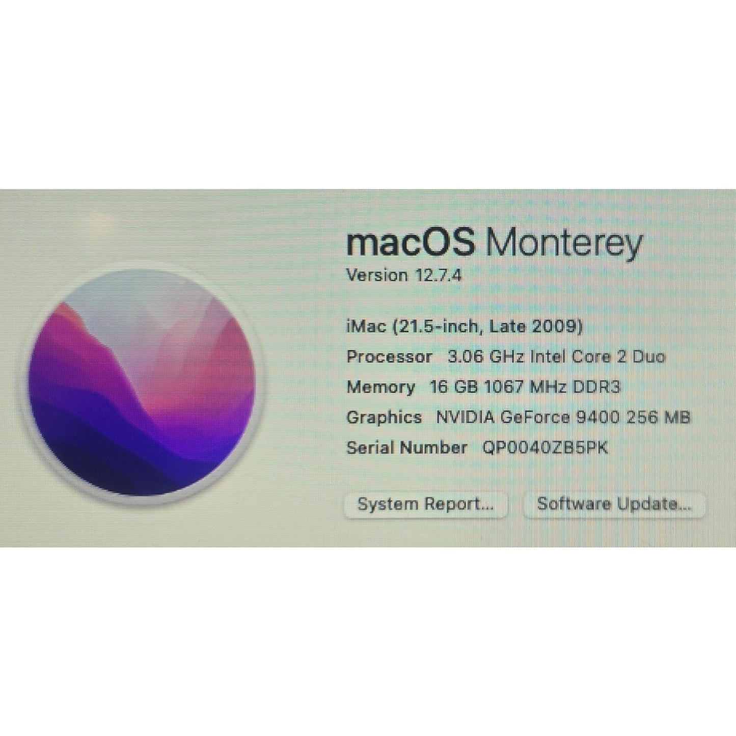 Apple A1311 iMac 2009 21.5" 2.5GHz Intel Core 2 Duo 16GB RAM 512GB SSD os12.7.4