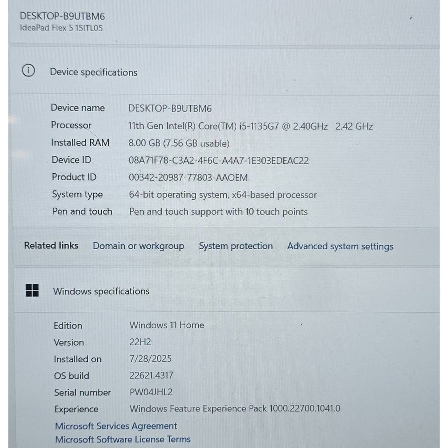 Lenovo Ideapad Flex 5 Laptop / Intel Core I5-1135G7 / 256SSD / 8GB Ram / (CRACKED)