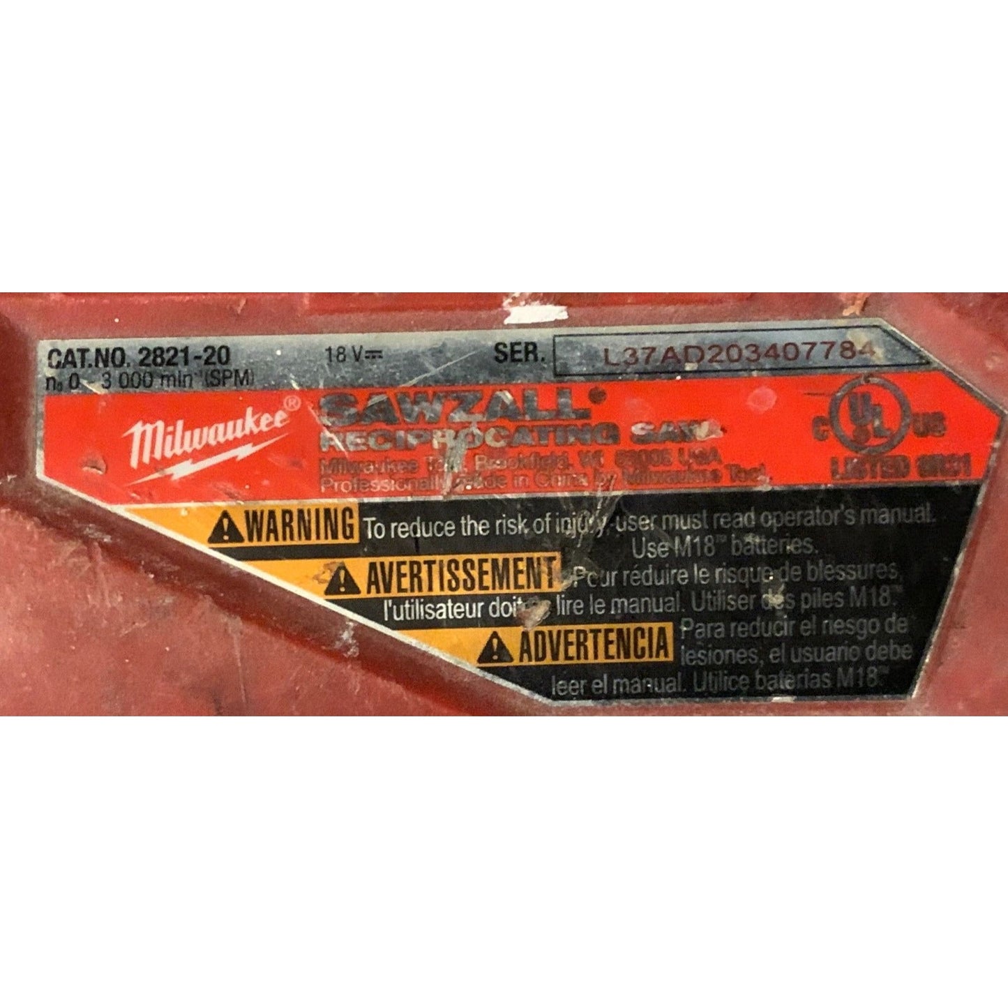 Milwaukee FUEL 2821-20 M18 18V Brushless Reciprocating Saw Sawzall