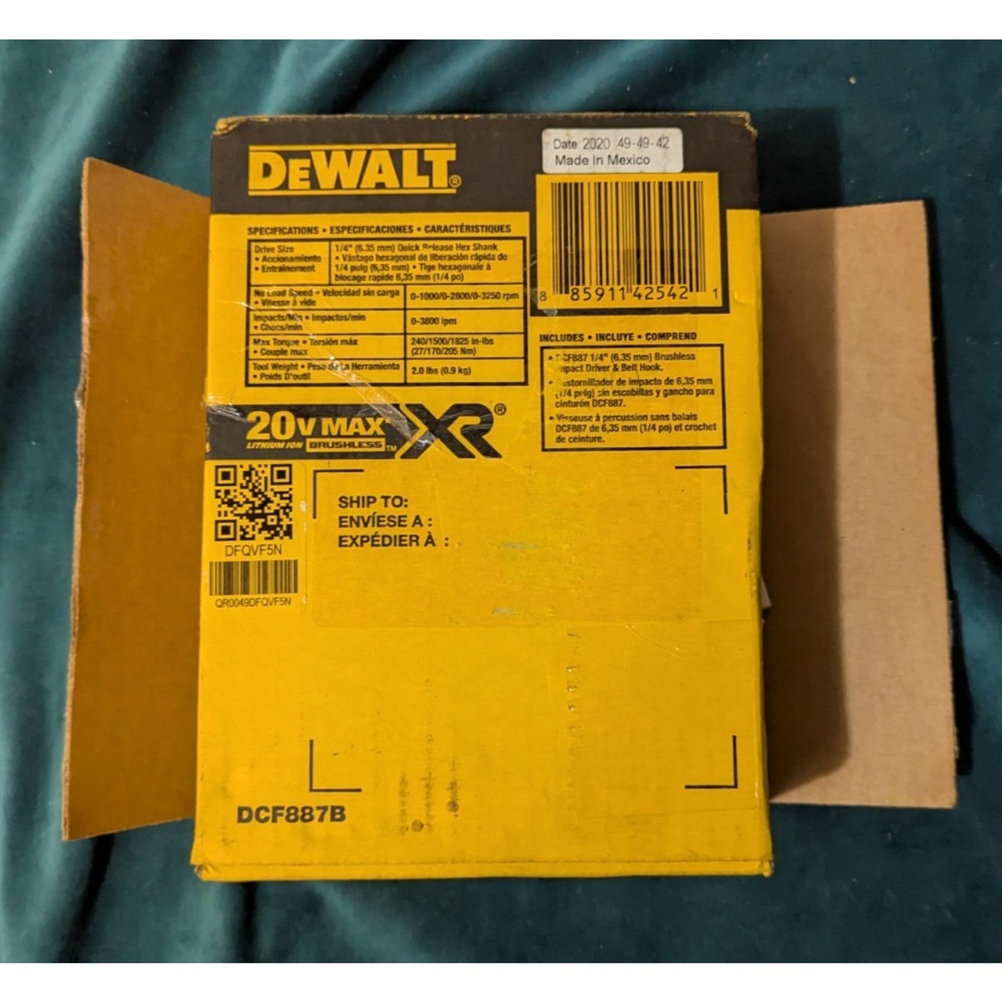 DeWALT 20V Max XR Brushless 1/4" Impact Driver DCF887B
