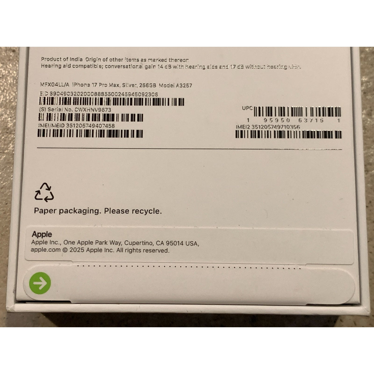 Brand New Apple iPhone 17 Pro Max - 256 GB - Silver - Unlocked - Model A3257