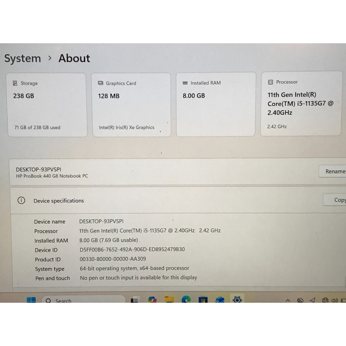 HP ProBook 440 G8 14" Laptop i5-1135G7 2.40GHz 8GB RAM 256GB SSD