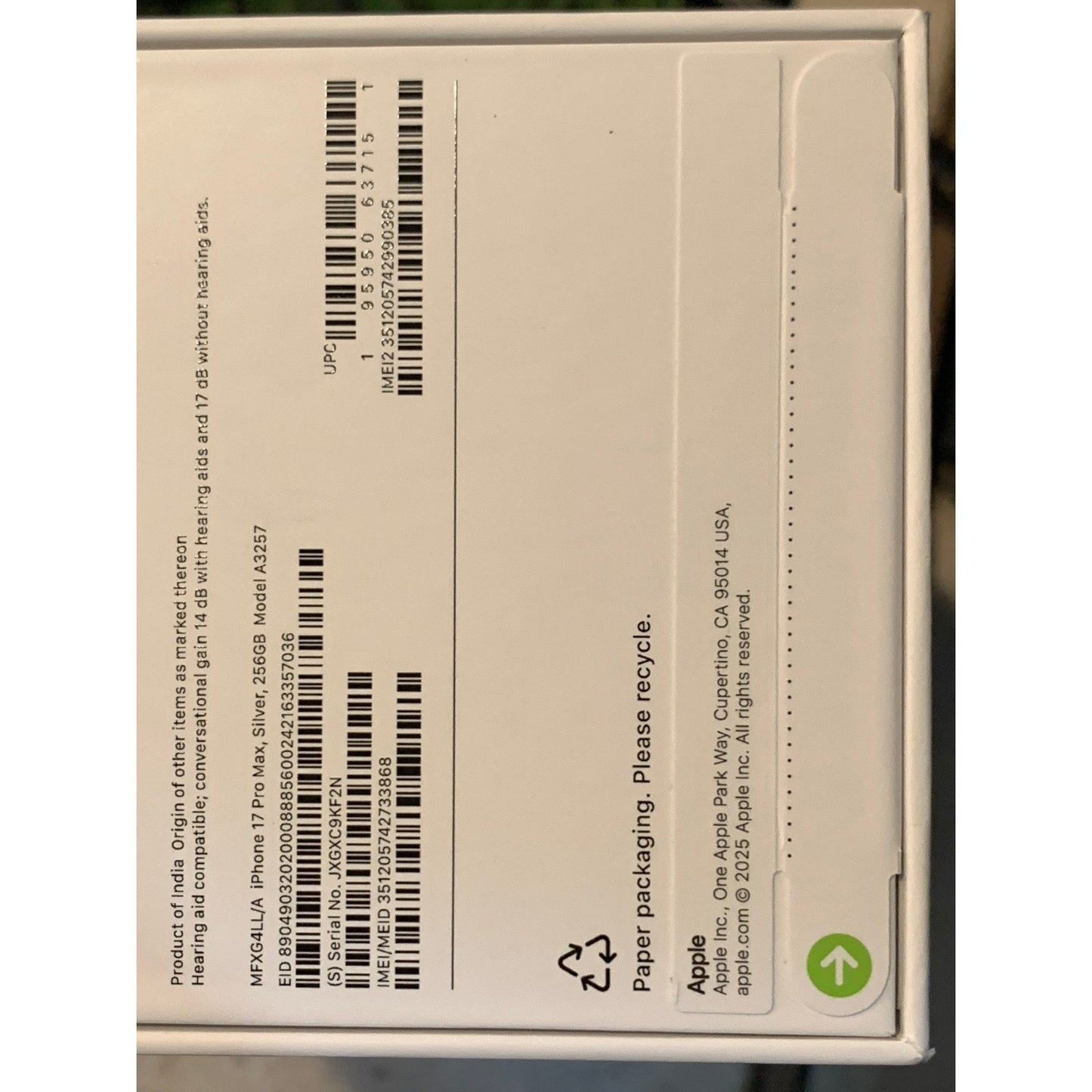 Brand New Apple iPhone 17 Pro Max - 256 GB - Silver - Unlocked - Model A3257
